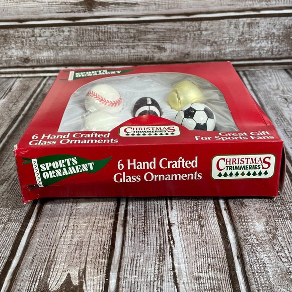 Bradford's Christmas Trimmeries 6 Hand Crafted Glass Sports Ball Ornaments Xmas - Picture 3 of 5